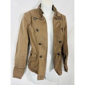 Vintage Y2K Cargo Utility Jacket Grunge Womens PM Tan Coat Khaki Fitted Buttons
